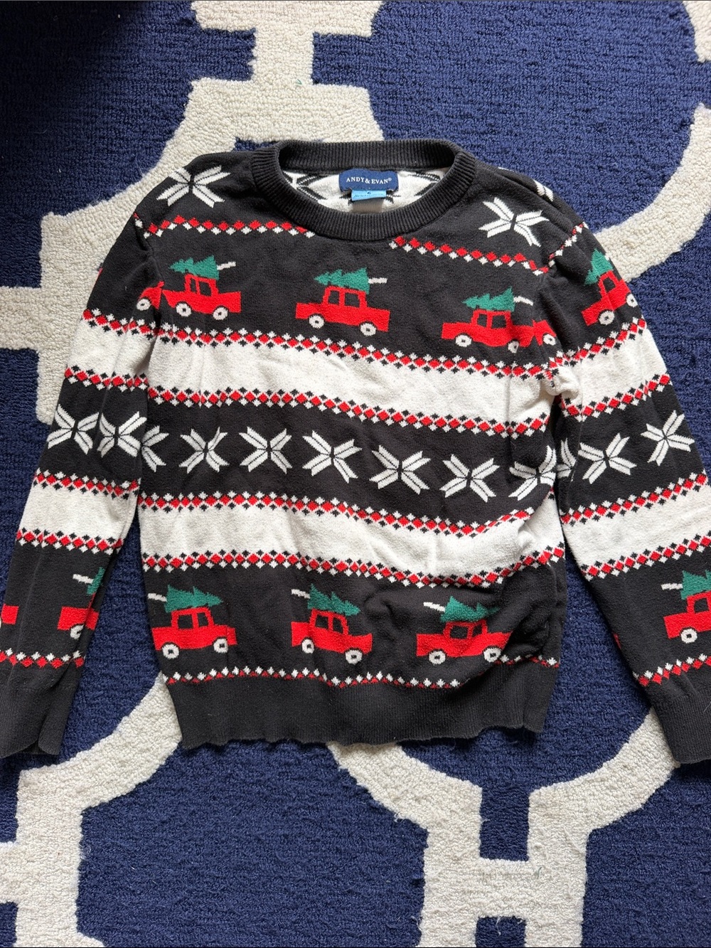 Andy & Evan Black Crewneck Sweater with Red Truck Motif
